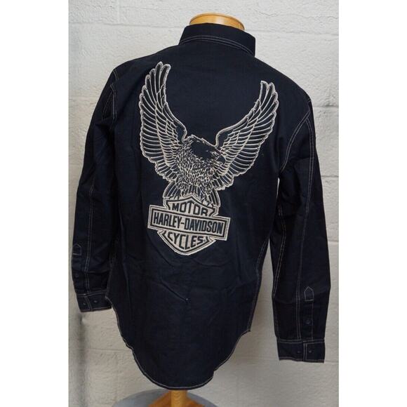 NEW! Harley-Davidson Men's Genuine Classics Eagle LS Woven Shirt, Black, Size M - Picture 7 of 12